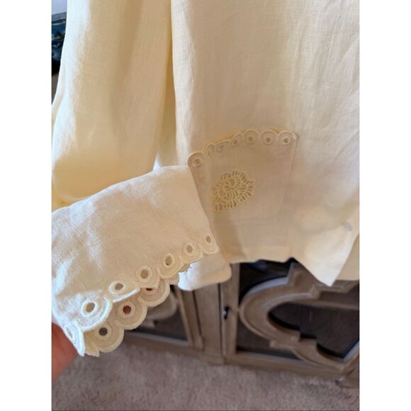 Sleeper Sophia Linen Embroidered Blouse in Cream Size Large - Picture 5 of 10